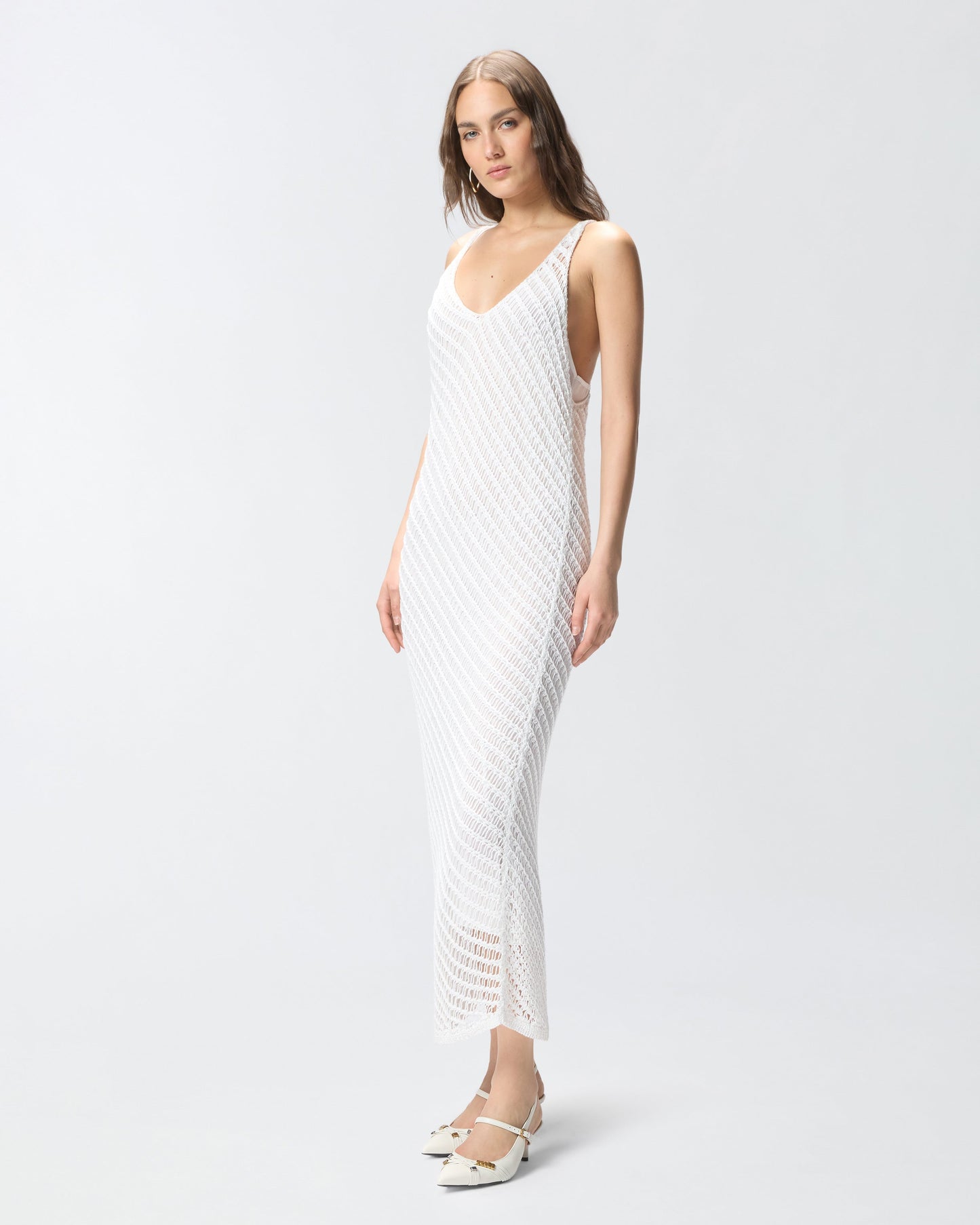 Crochet-effect midi dress with sequins