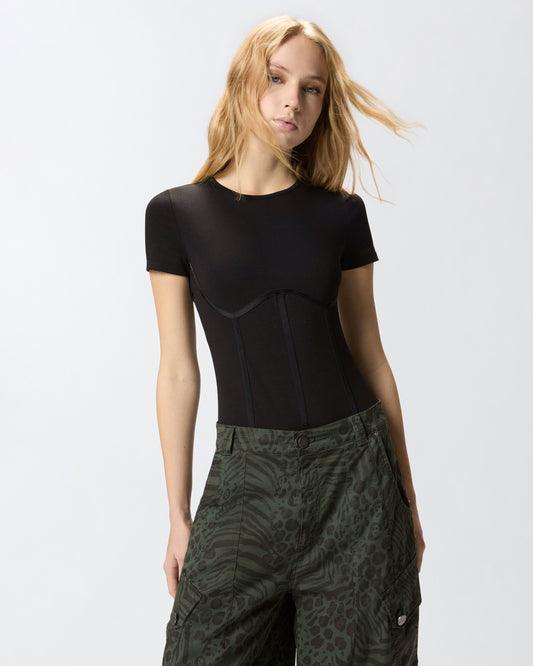 Short-sleeved corset bodysuit