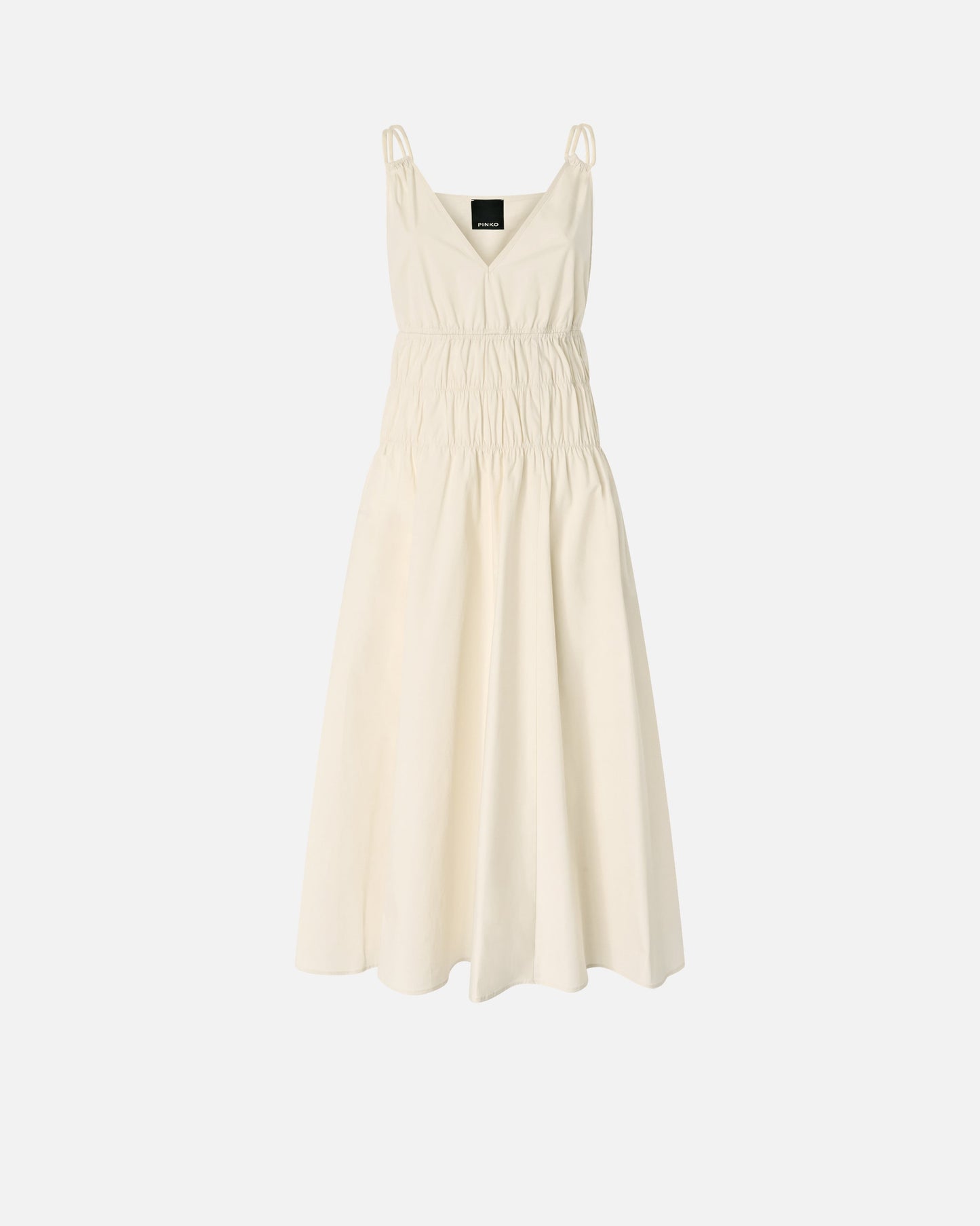 Sleeveless midi dress with pleats and gathering