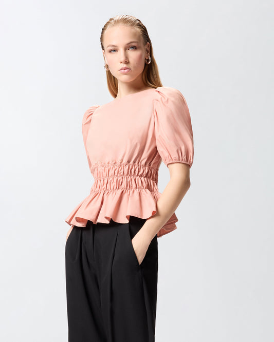 Cropped top with ruffles and open back