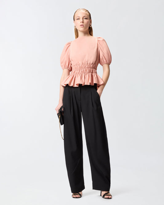 Cropped top with ruffles and open back