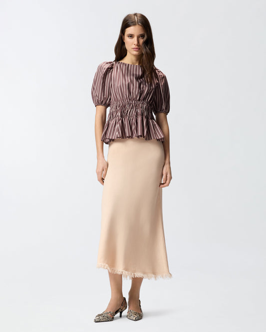 Midi skirt in linen blend with belt