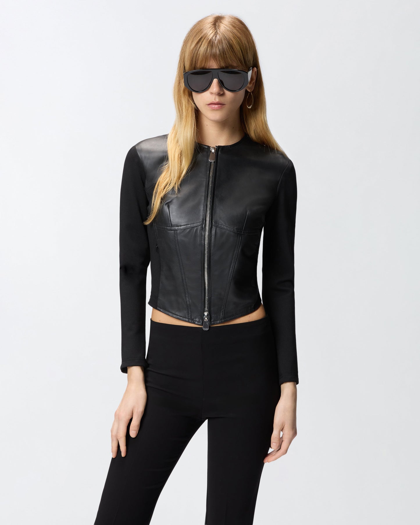 Leather bustier jacket with zip