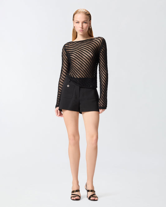 Crochet effect sweater with sequins
