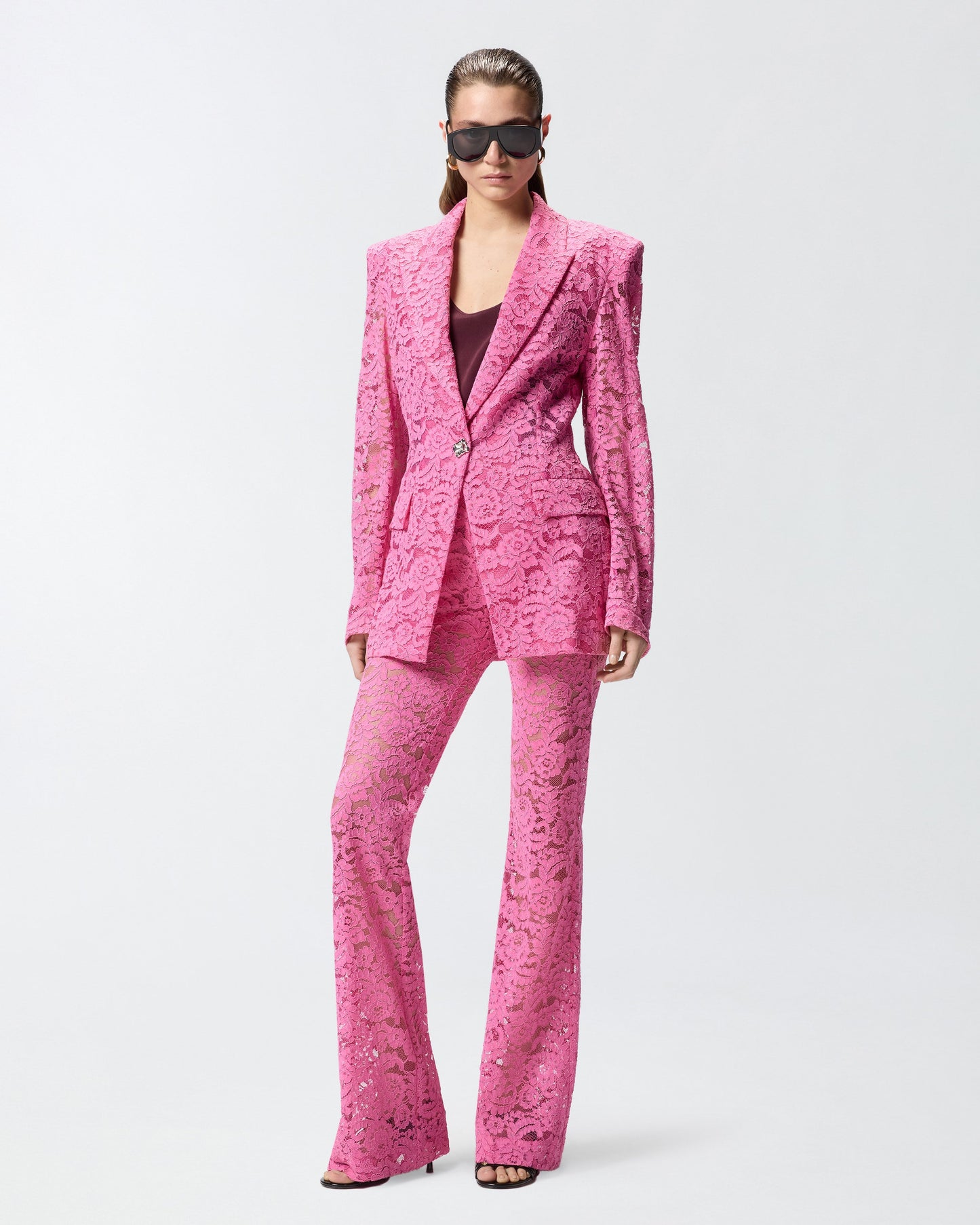 Lace blazer with jewel buttons