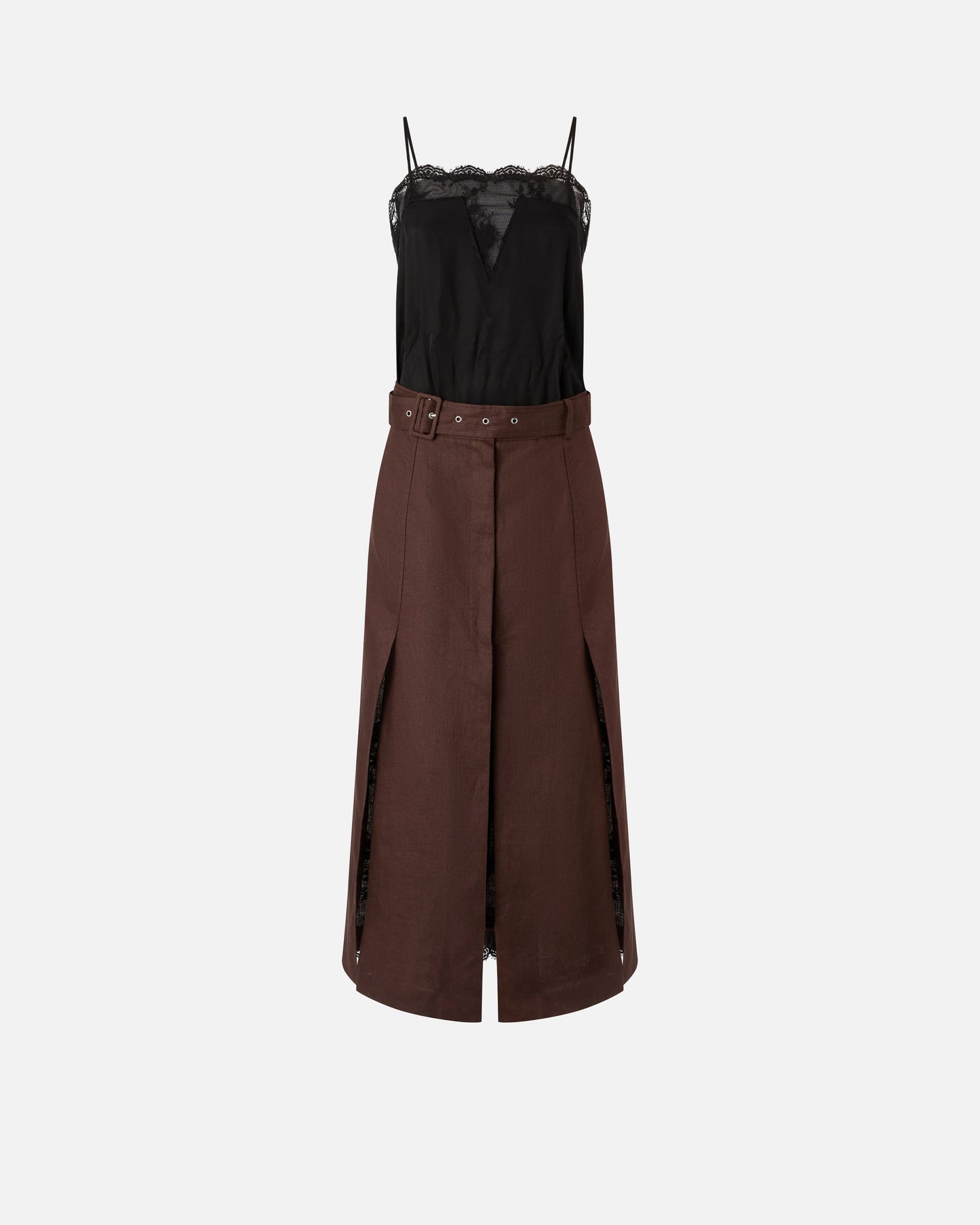 Midi dress with in linen with lace top