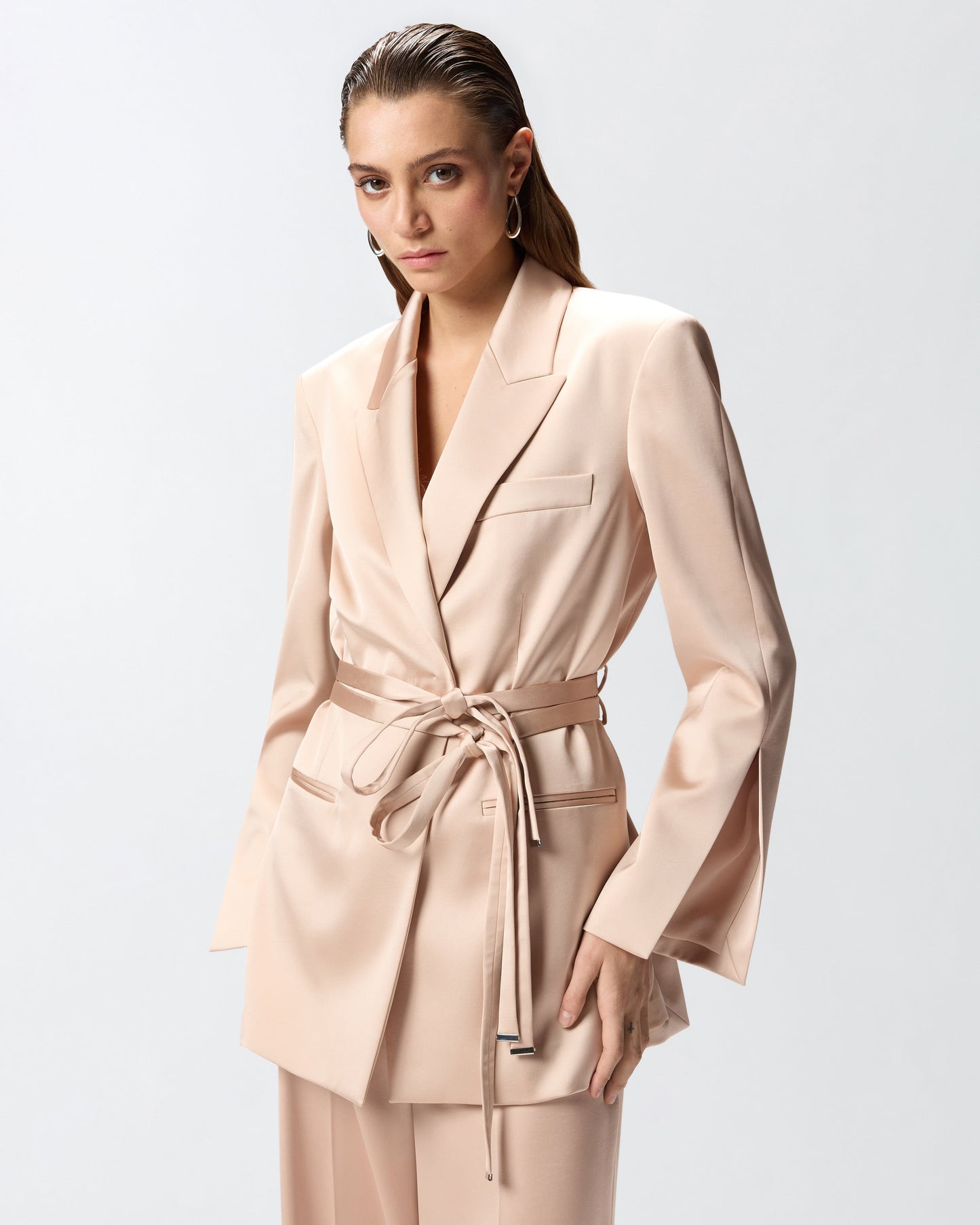 Satin jacket with belt