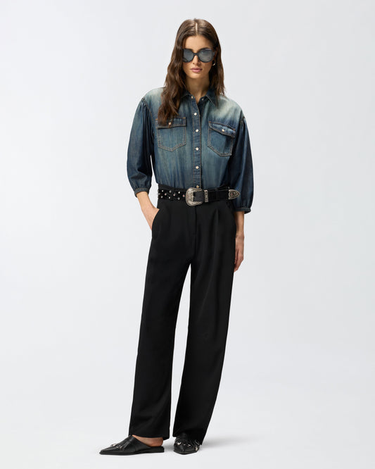 Denim shirt with balloon sleeves