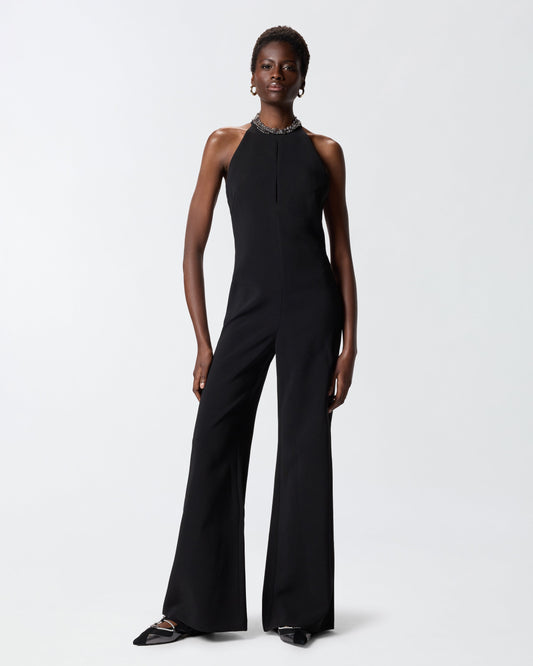 Long playsuit with halterneck and jewel decoration