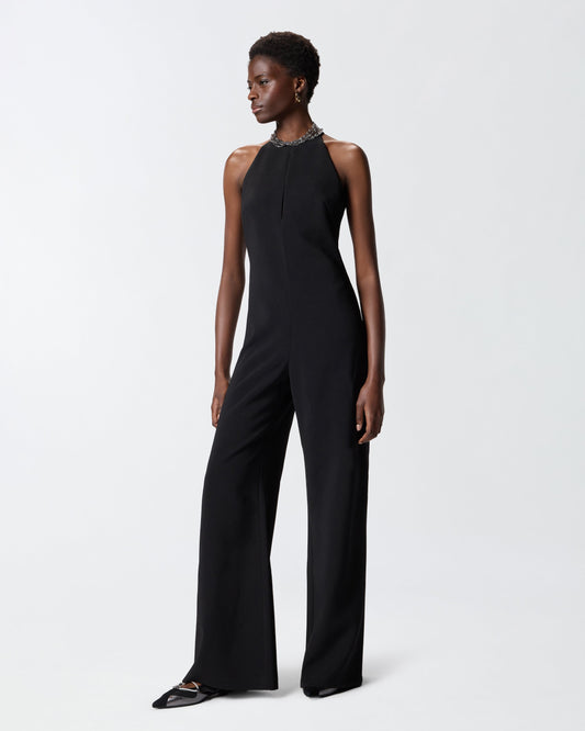 Long playsuit with halterneck and jewel decoration