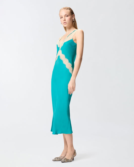 Midi slip dress with lace bands