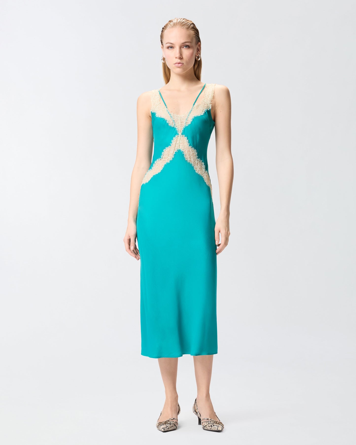 Midi slip dress with lace bands