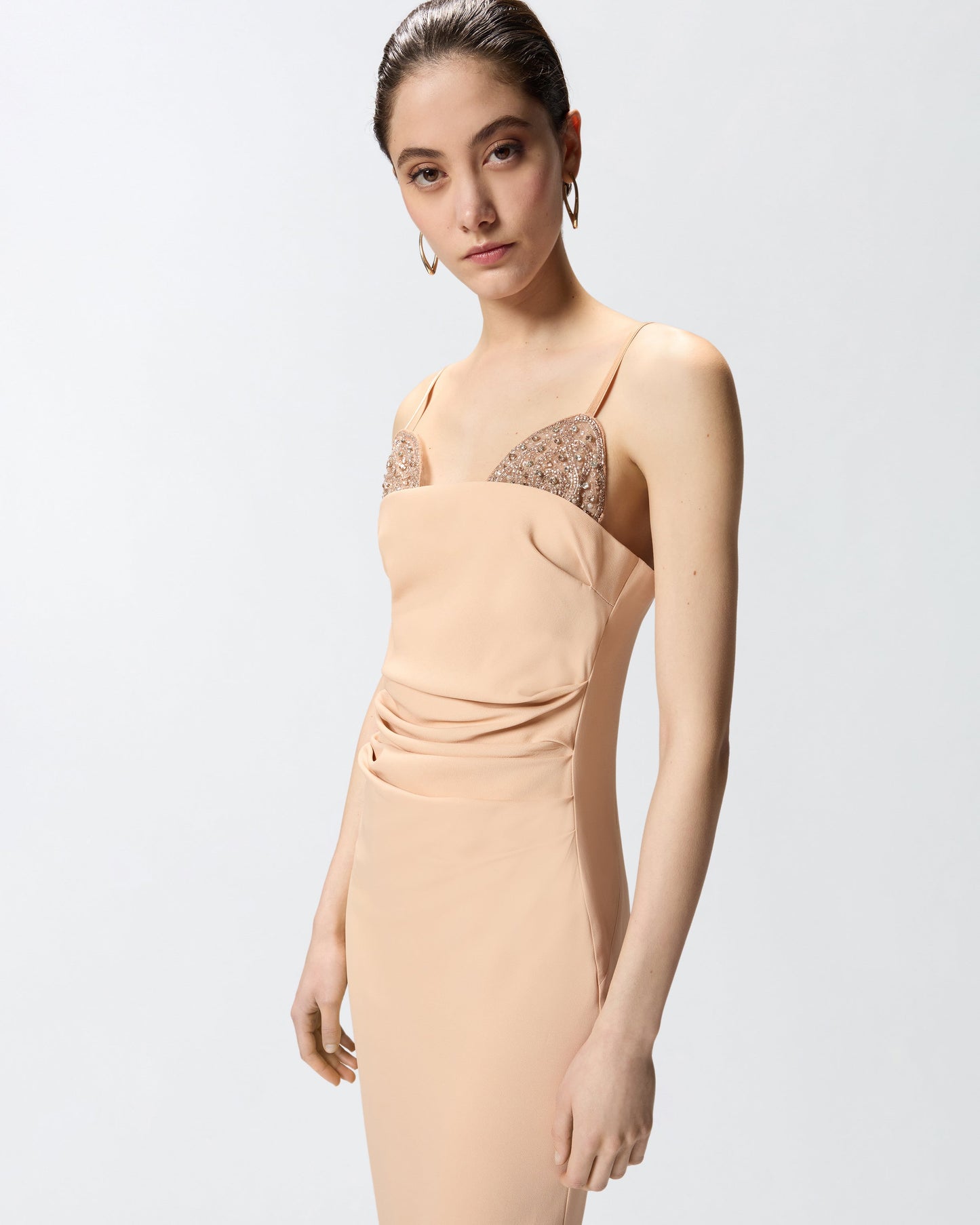 Slim-fit midi dress with jewel embroidery