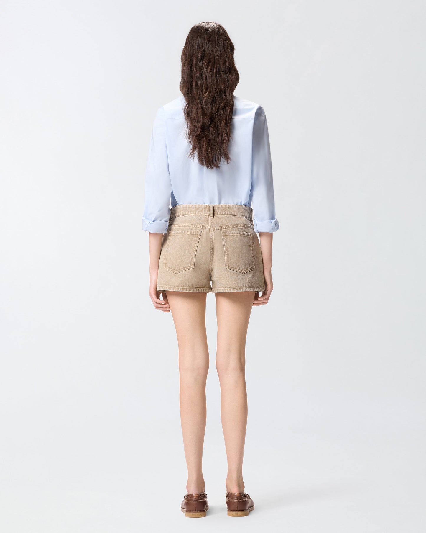 Brown denim shorts with studs