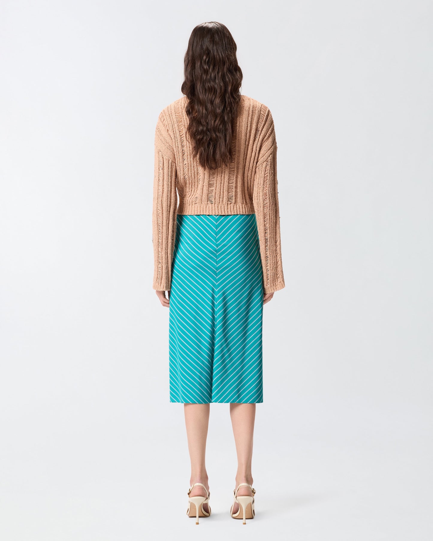 Midi skirt with striped pattern and sash