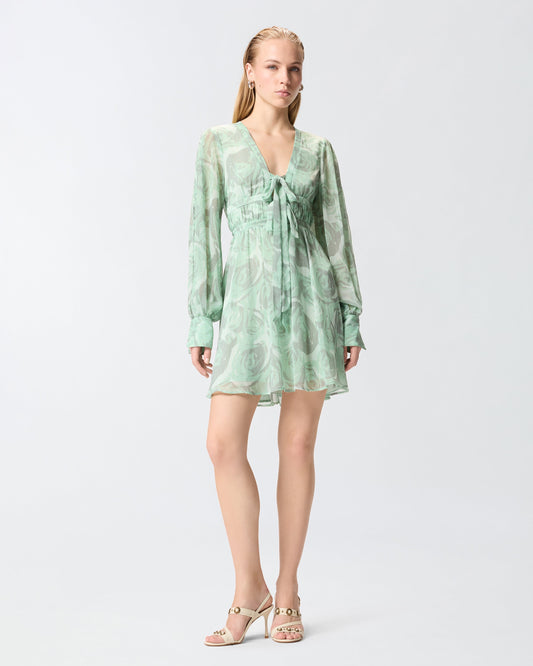 Mini dress with rose print and bow