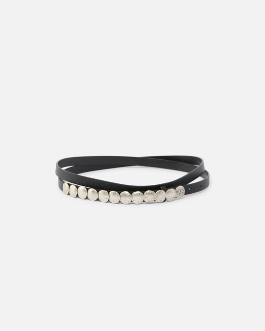 Double-wrap leather belt with studs, 1.5 cm