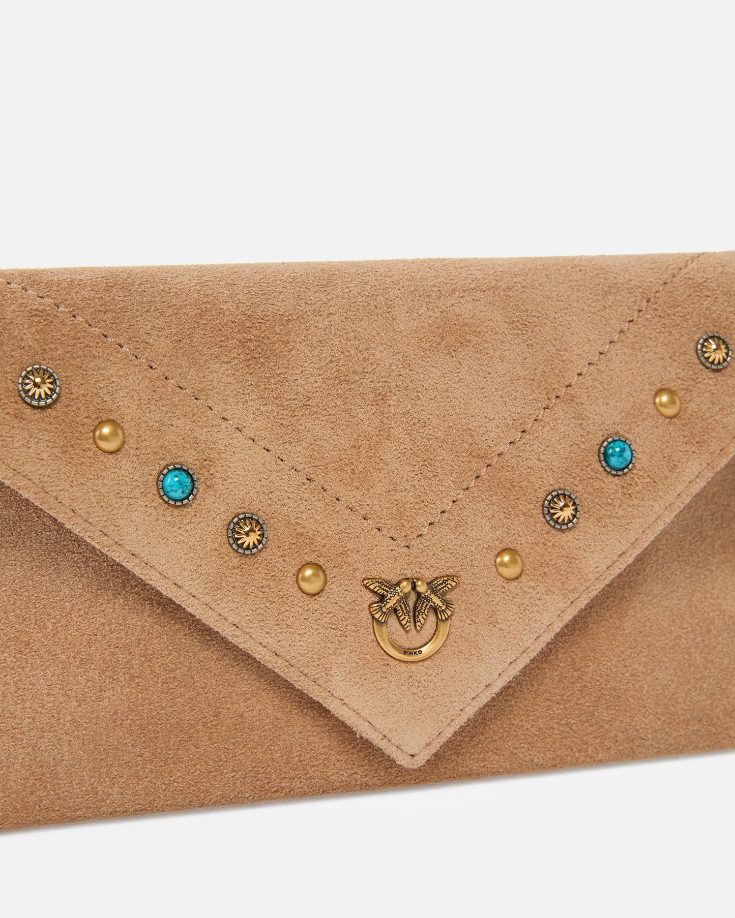 Small clutch bag in suede with studs and shoulder strap