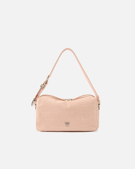 Medium crossbody bowler bag in crocodile-print leather