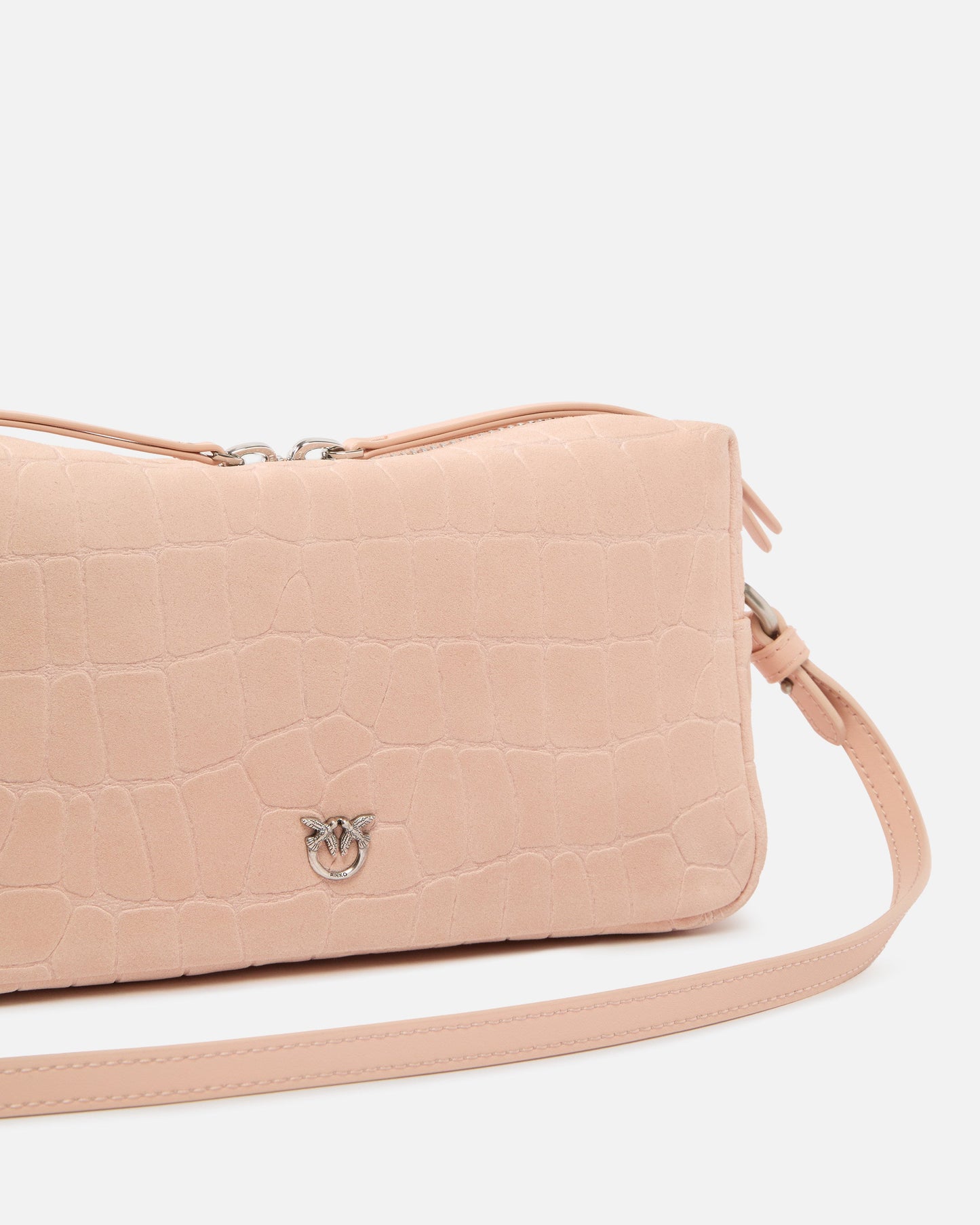Medium crossbody bowler bag in crocodile-print leather