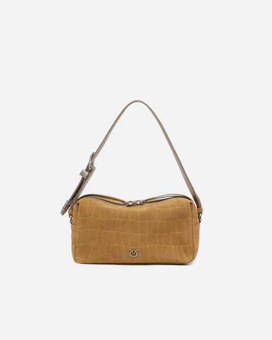 Medium crossbody bowler bag in crocodile-print leather