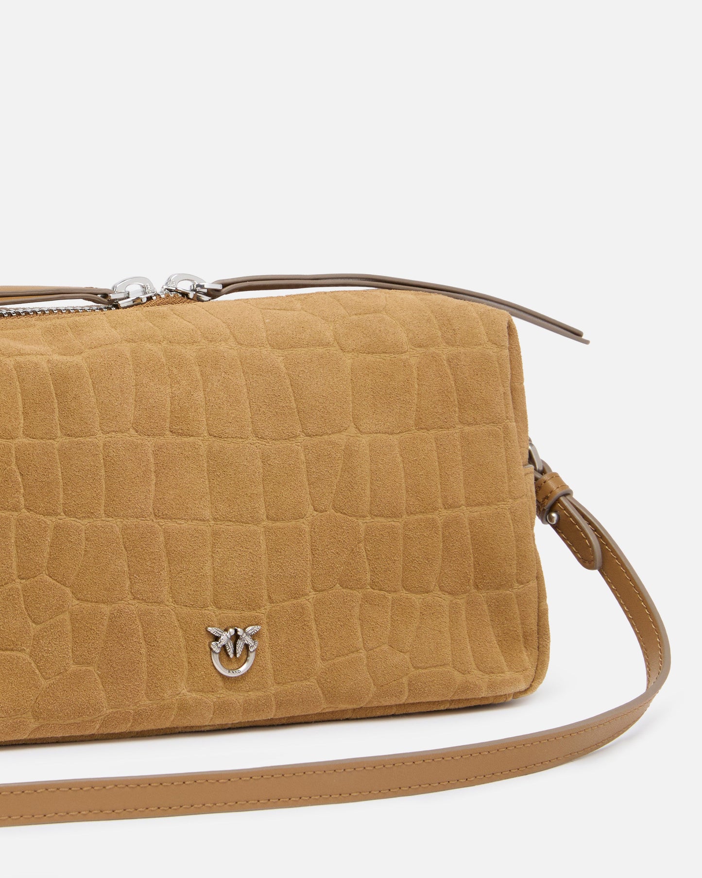 Medium crossbody bowler bag in crocodile-print leather