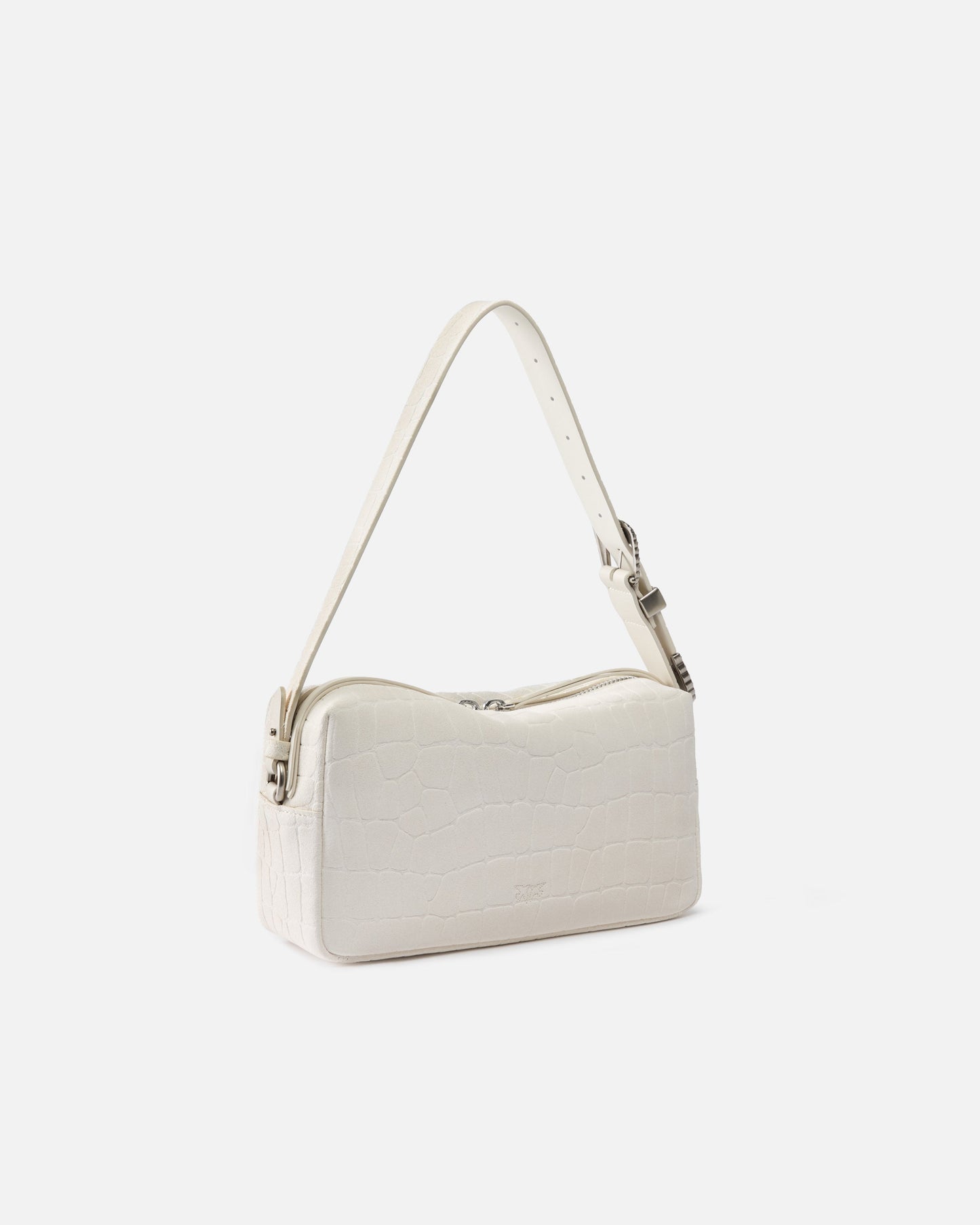 Medium crossbody bowler bag in crocodile-print leather