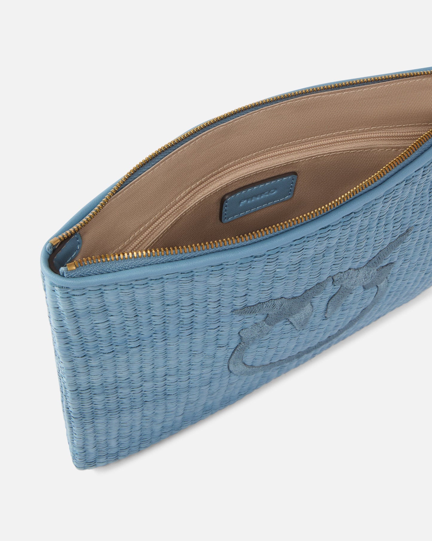 Raffia clutch with Love Birds logo