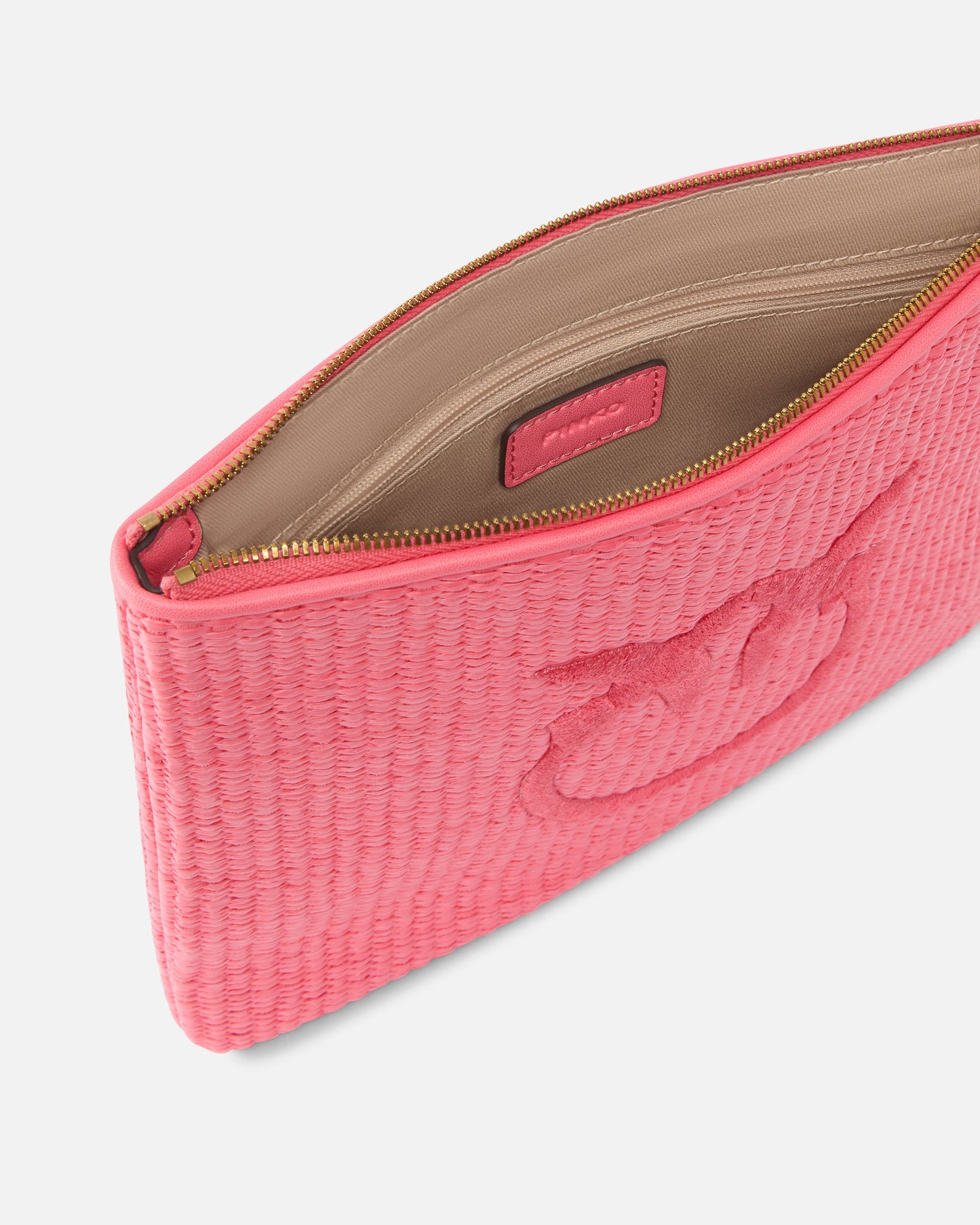 Raffia clutch with Love Birds logo
