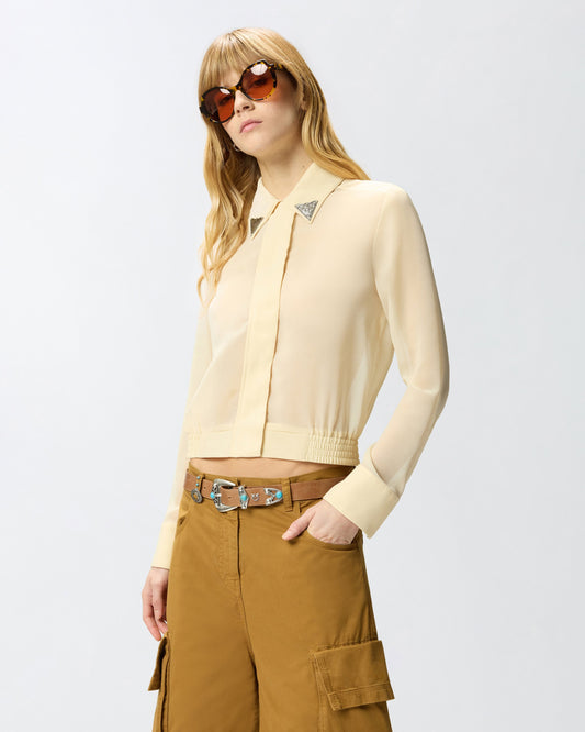 Semi-sheer shirt with metallic details