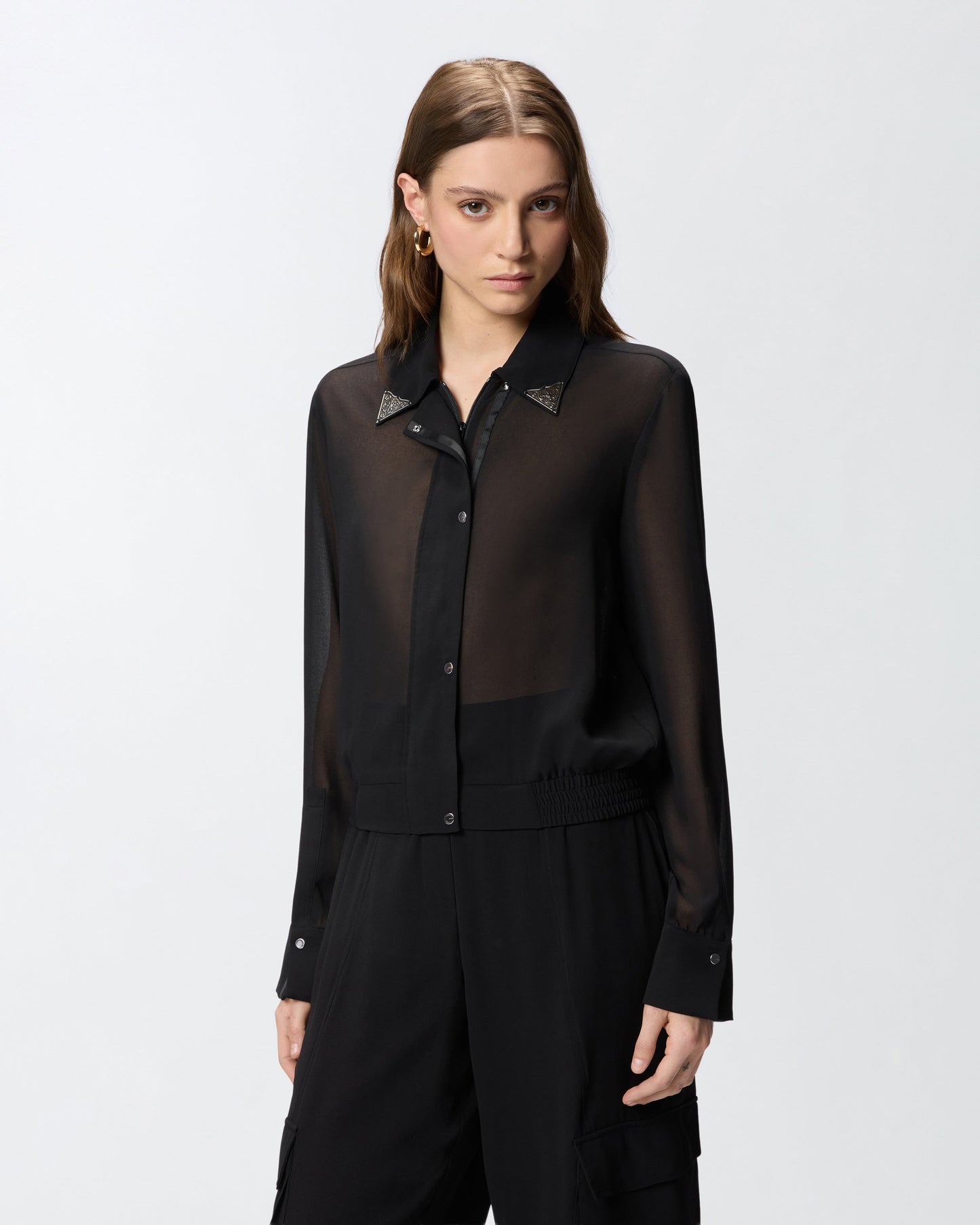 Semi-sheer shirt with metallic details