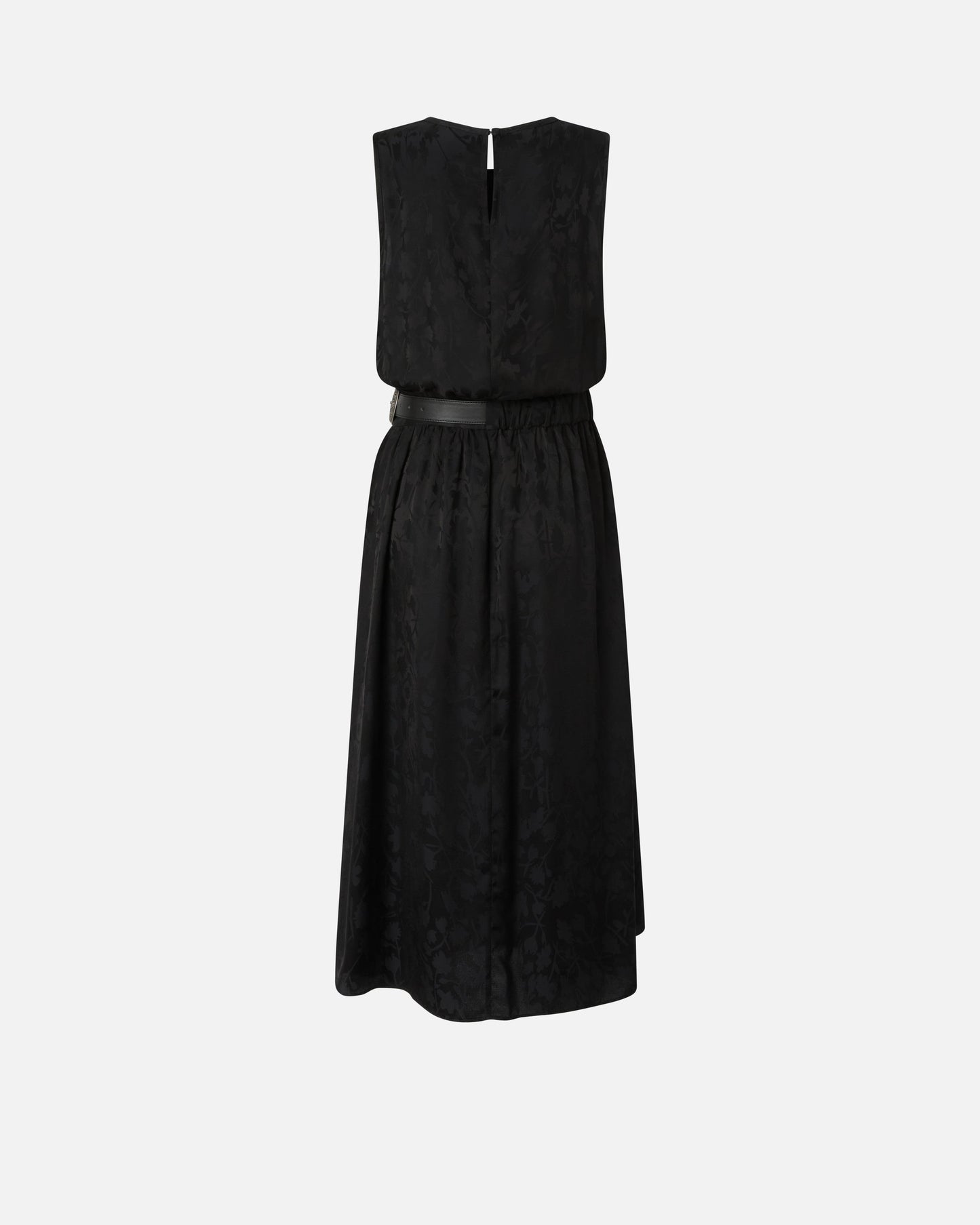 Sleeveless midi dress in floral jacquard with belt
