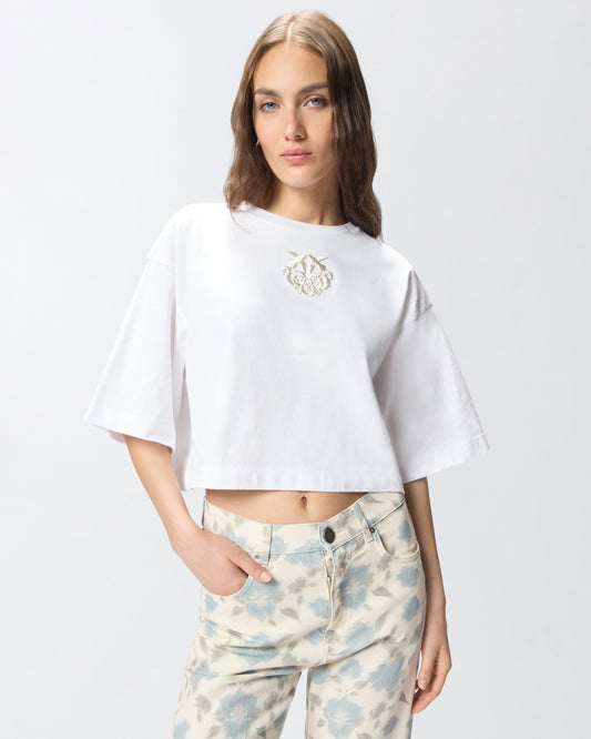 Cropped T-shirt with Love Birds embroidery