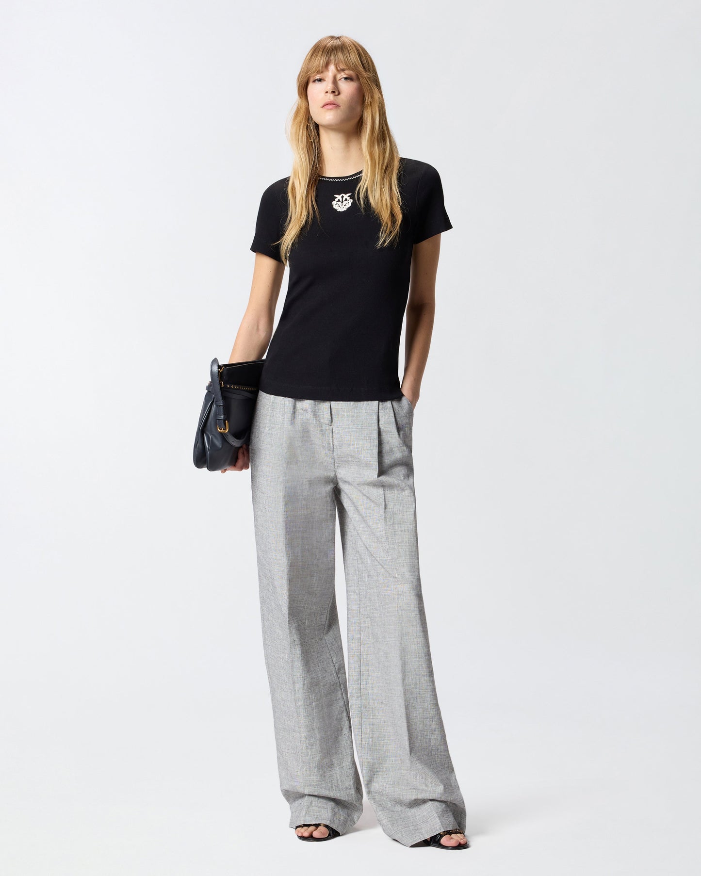 Fine-rib T-shirt with Love Birds embroidery