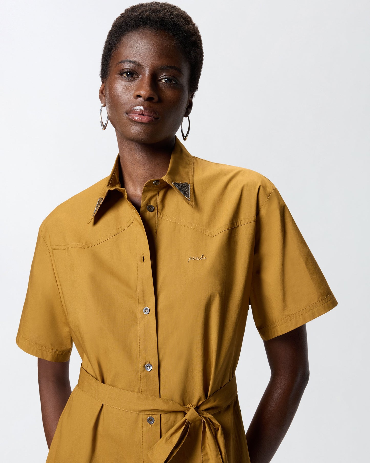 Long shirt dress with fringing and metallic details