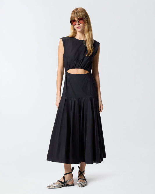 Sleeveless midi dress with pleats and cut-out