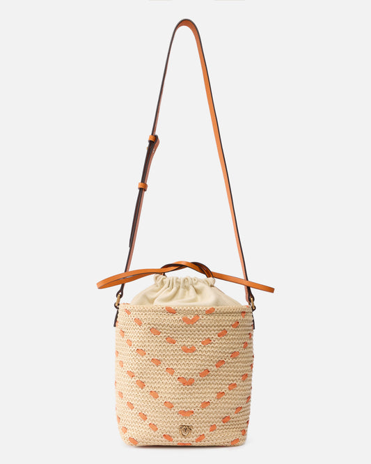 Bucket Mini crossbody bag in raffia with chevron motif