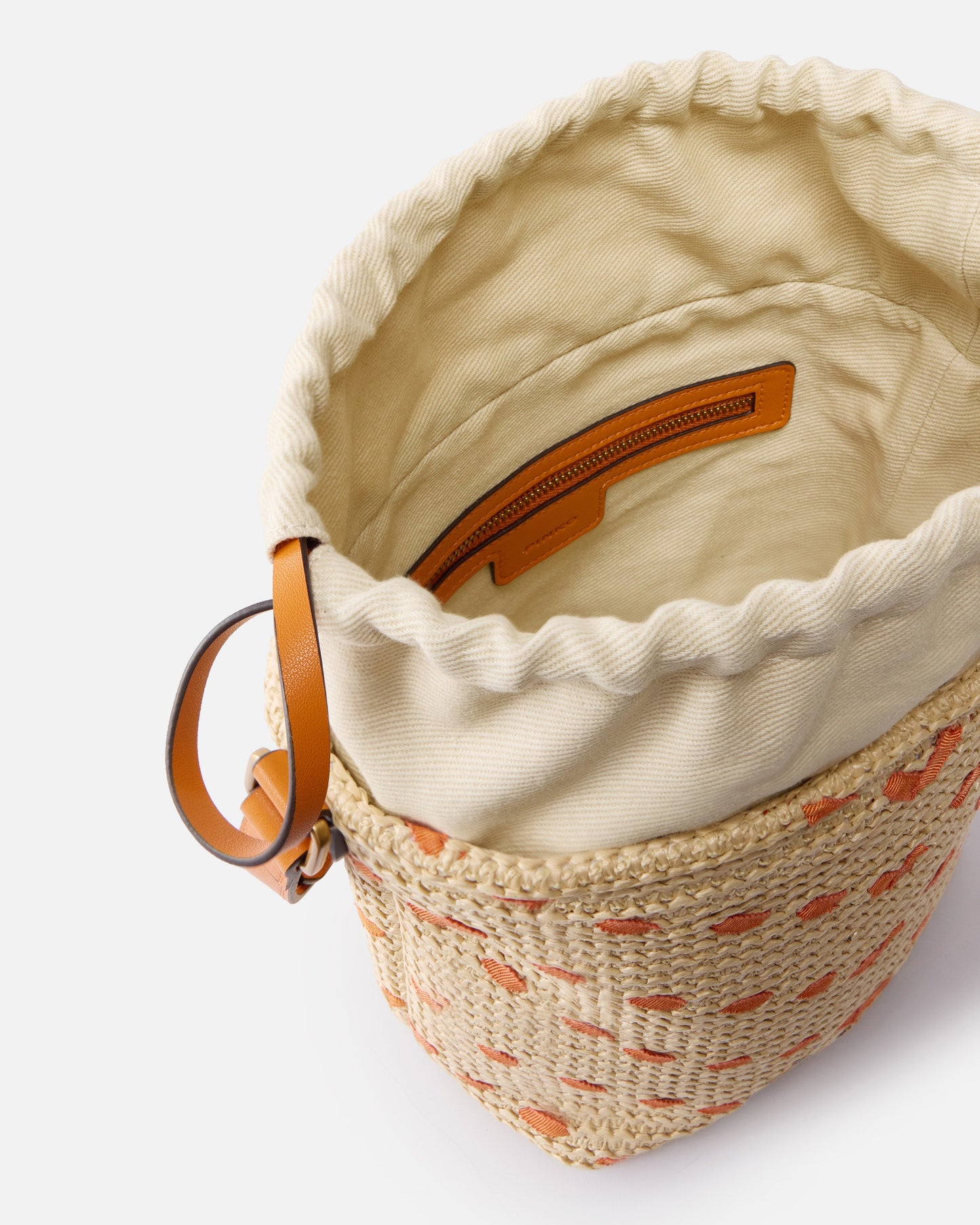 Bucket Mini crossbody bag in raffia with chevron motif