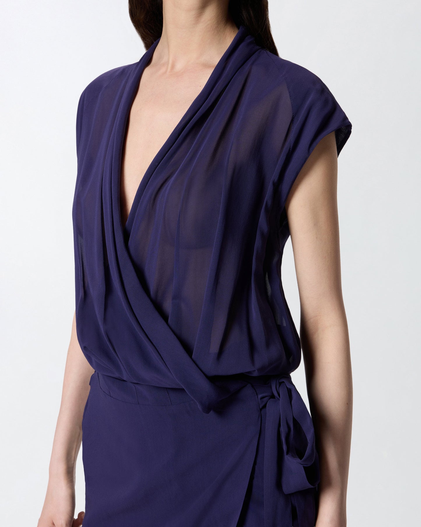 Short wrap dress with sheer details