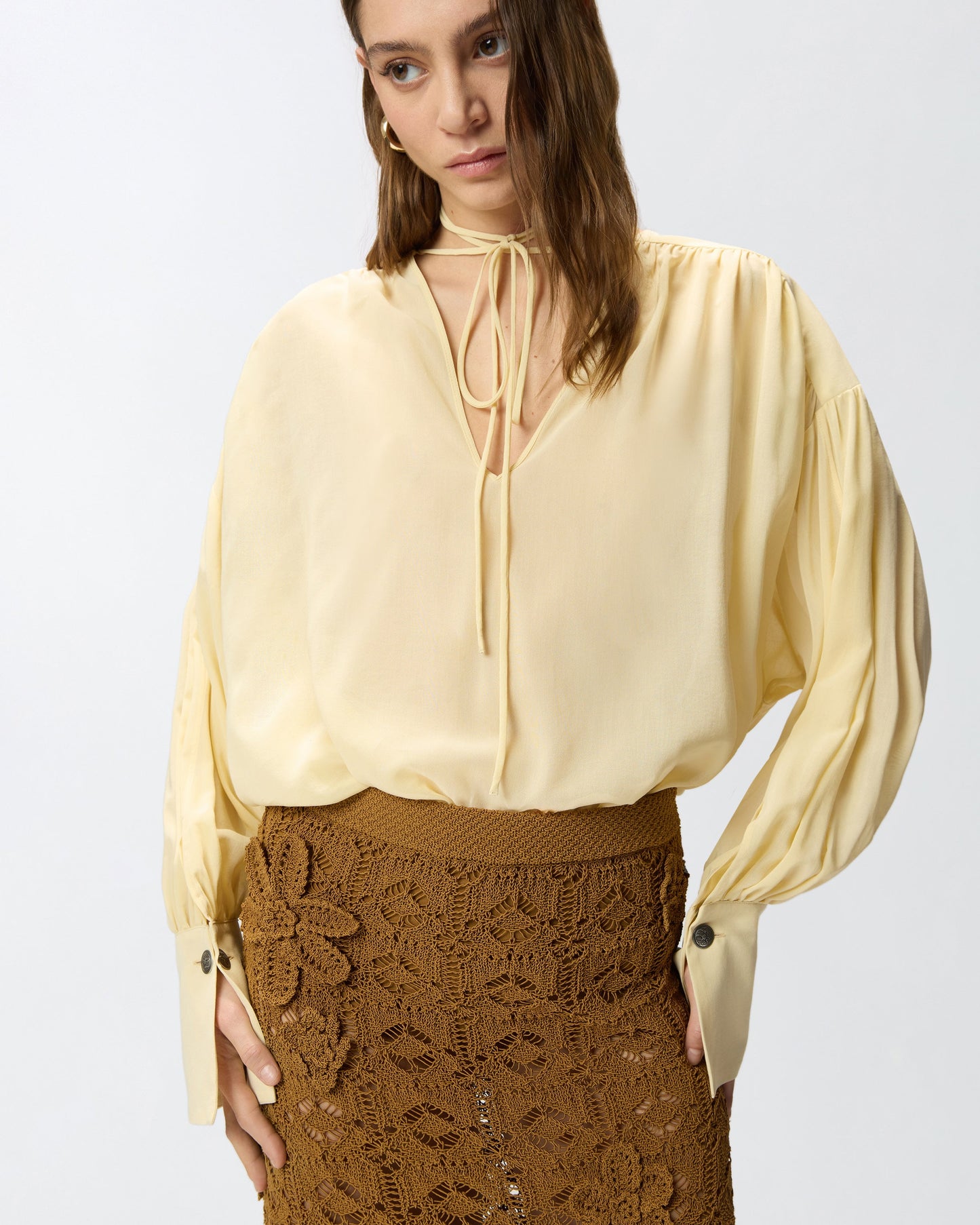V-neck blouse with gathering