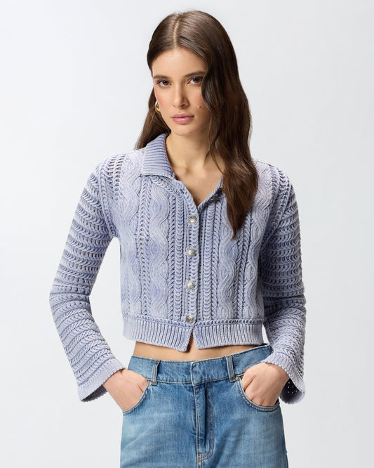 Cropped cardigan with chunky knit and braids