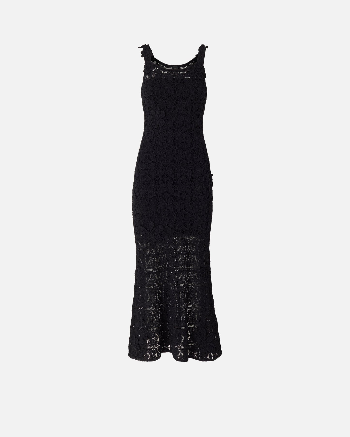 Crochet-effect midi dress with appliqué flowers