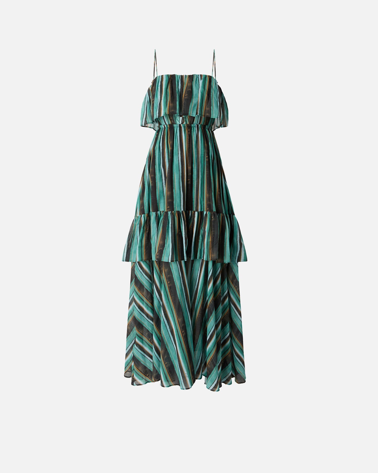 Long muslin dress with brushed striped print