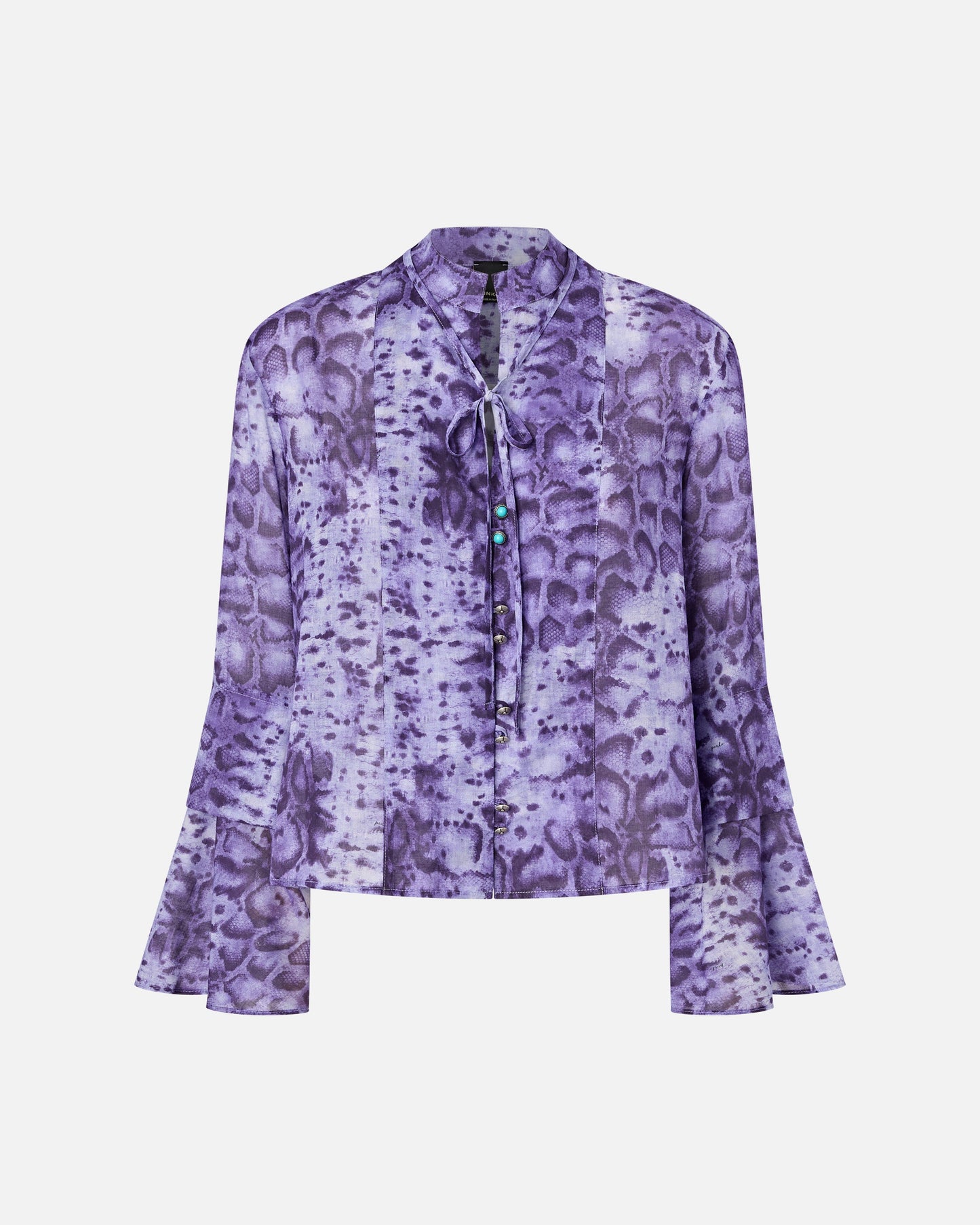 Blouse with snake print and jewel buttons
