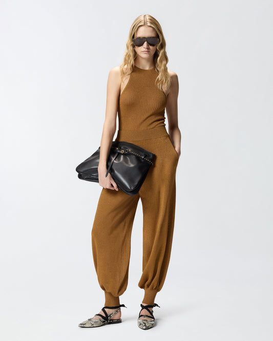 Wide-leg trousers with metallic yarn