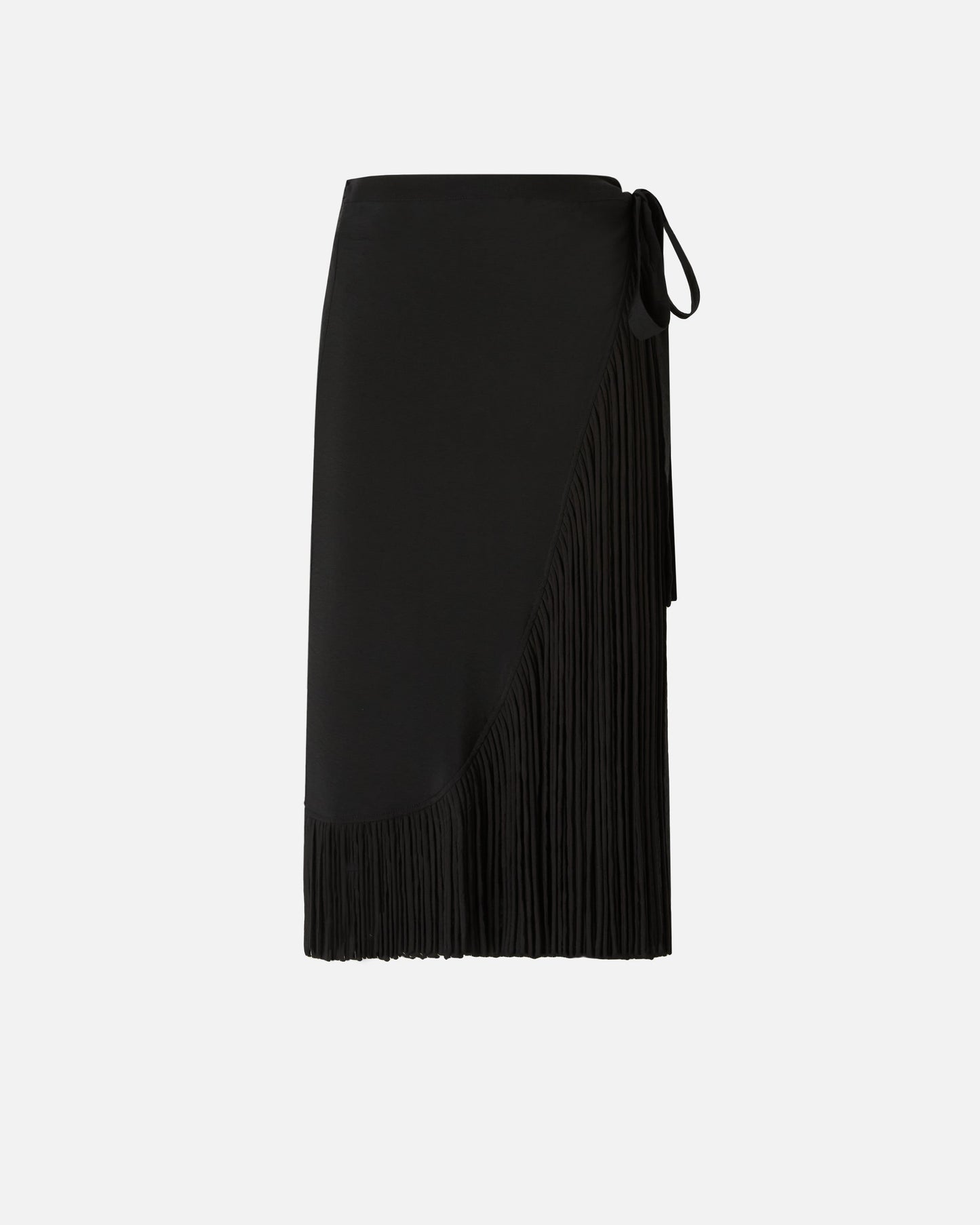Calf-length wrap skirt with fringing