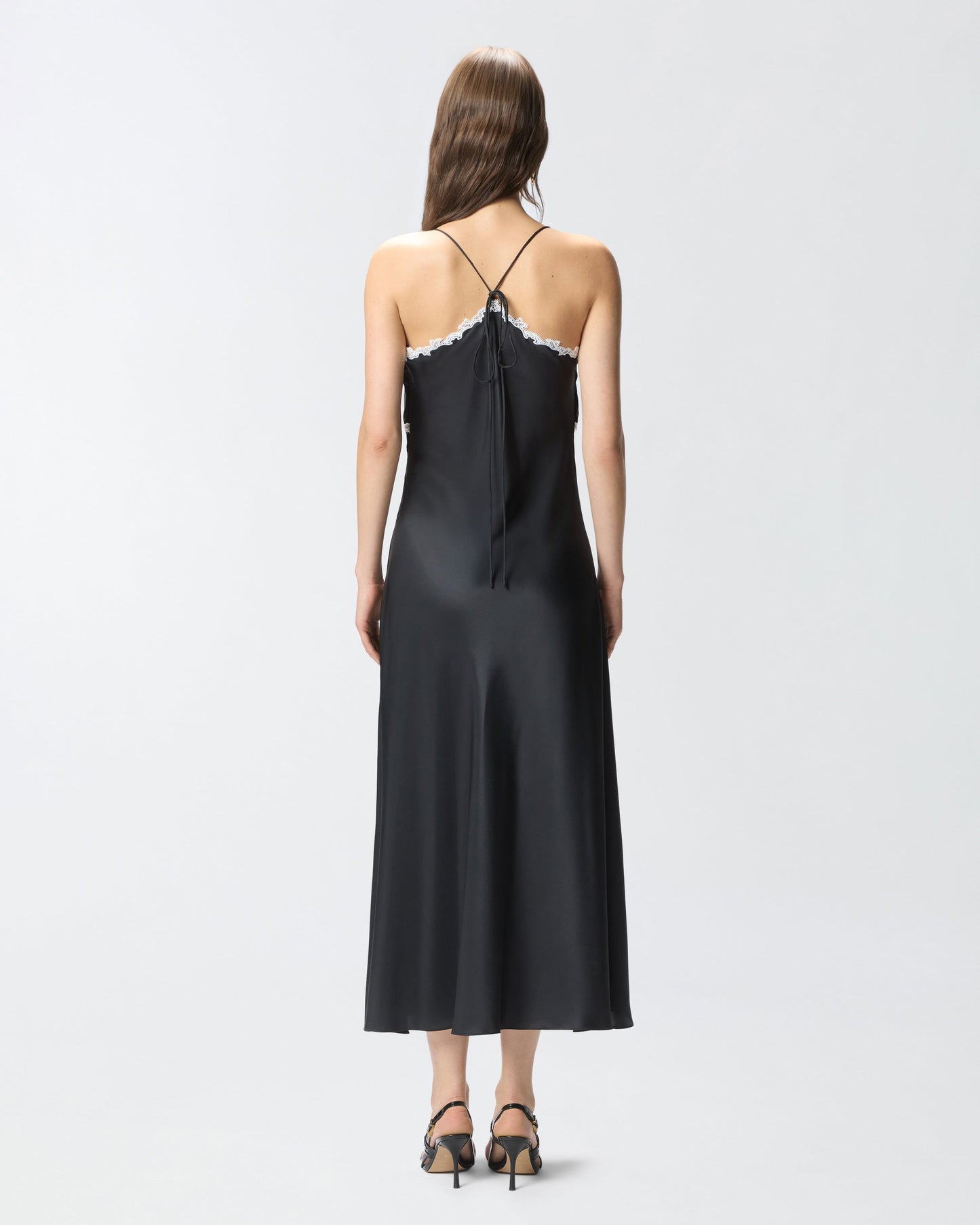 Long dress with lace inserts