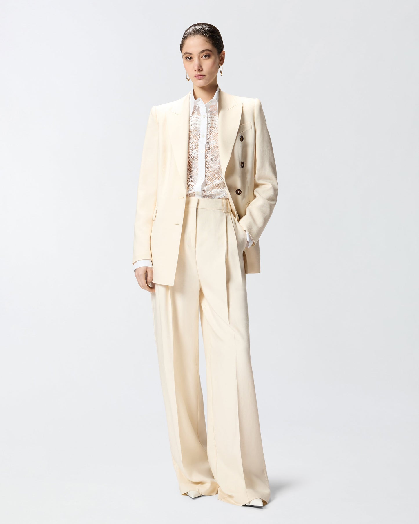Straight-cut trousers with pressed pleat detail