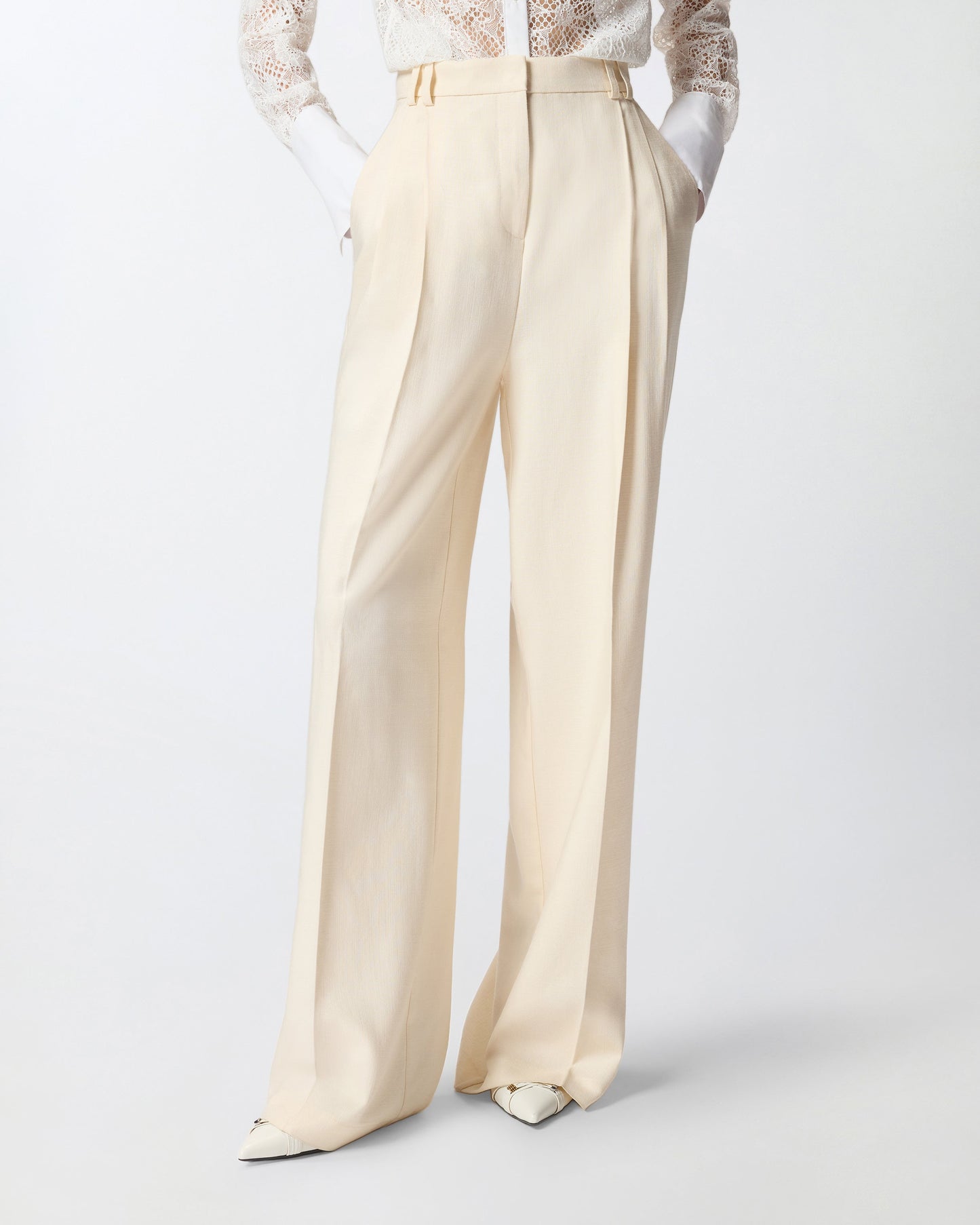 Straight-cut trousers with pressed pleat detail