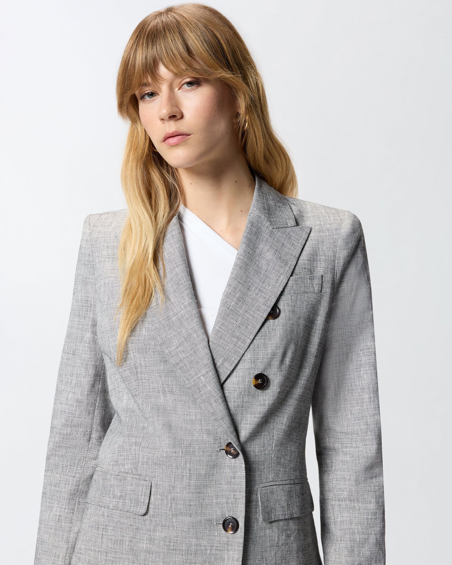 Double-breasted jacket in slub linen-blend fabric